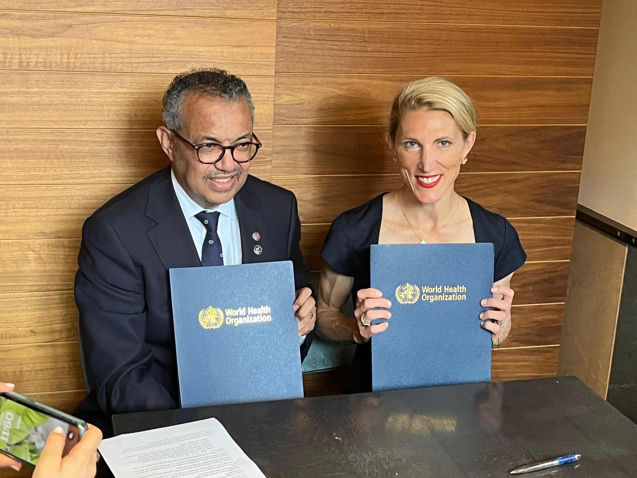 Vanessa Kerry, World Health Organization's newly appointed special envoy for Climate Change and Health, right, with WHO Director-General Tedros Ghebreyesus. [WHO]