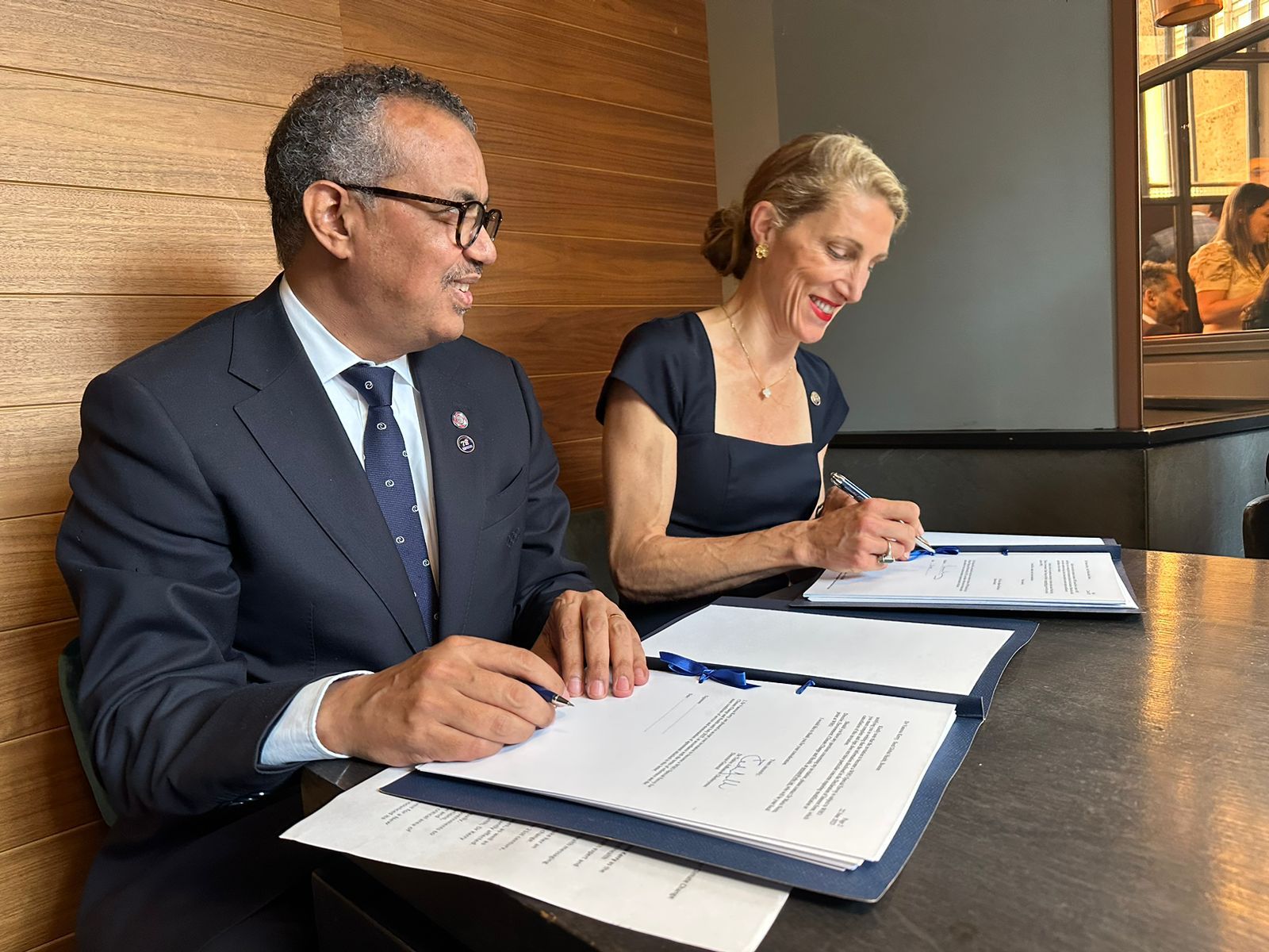 Vanessa Kerry, World Health Organization's newly appointed special envoy for Climate Change and Health, right, with WHO Director-General Tedros Ghebreyesus. [WHO]