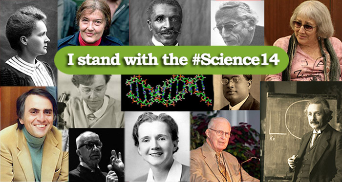 photo of famous scientists with the text saying I stand with the Science14