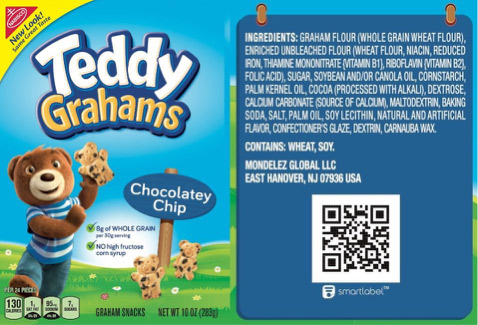 A SmartLabel QR code on a package of Chocolatey Chip Teddy Grahams. Image courtesy of Label Insight.